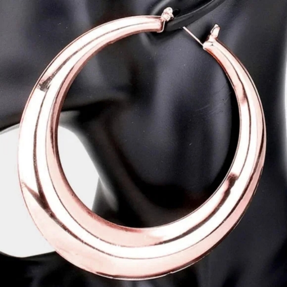 Large Rose Gold Hoop Earrings Casual Simple Smooth Metal Statement Jewelry - Picture 2 of 2